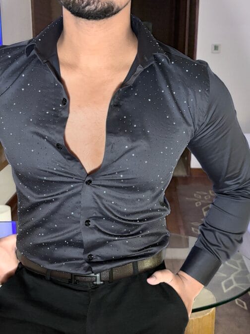 UA Stud Charcoal Giza Cotton Lycra Shirt