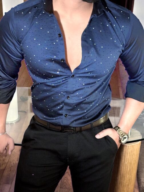 UA Stud Navy Giza Cotton Lycra Shirt
