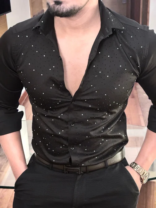 UA Stud Black Giza Cotton Lycra Shirt