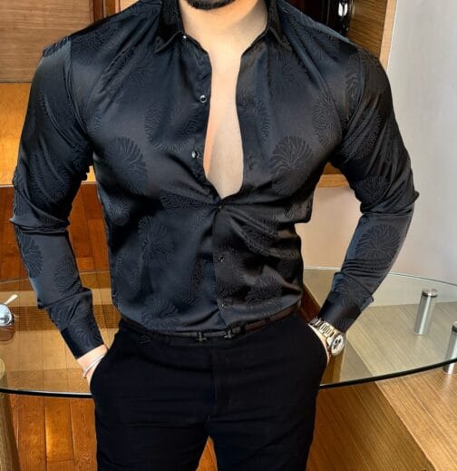 UA Luxury Black Self Jacquard Shirt