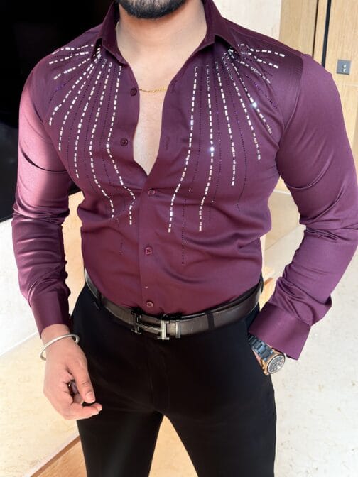 UA Dazzle Giza Cotton Lycra Wine Shirt