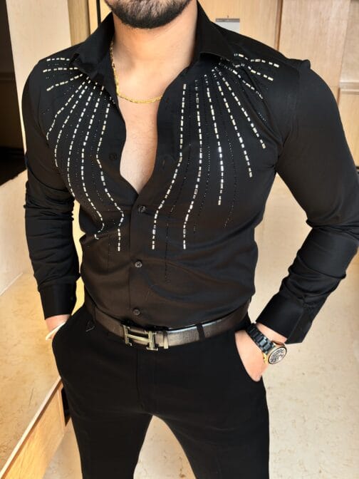 UA Dazzle Giza Cotton Lycra Black Shirt