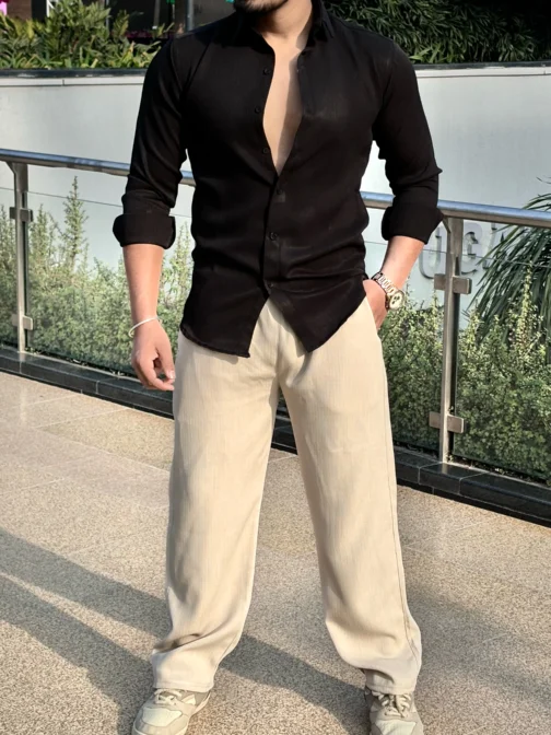 UA Pure Linen Blended Full Sleeve Shirt- Black - Image 2