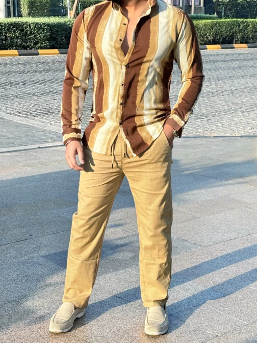 UA Dusty Brown Striped with Swarovski Regular Fit Casual Shirt - Image 2