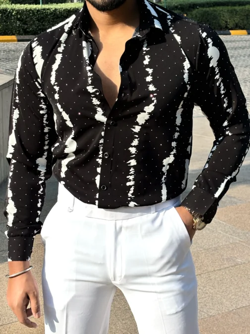 UA Abstract Painted Black Regular Fit Party Shirt - Image 2