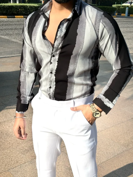 UA Black and Grey Striped Regular Fit Casual Shirt
