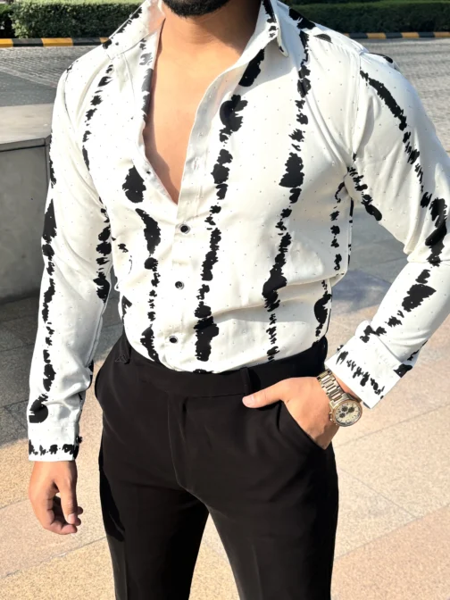 UA Abstract Painted White Regular Fit Party Shirt