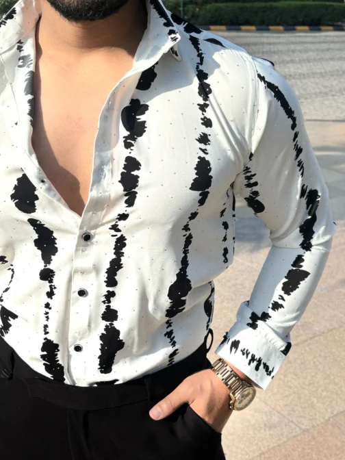 UA Abstract Painted White Regular Fit Party Shirt - Image 3