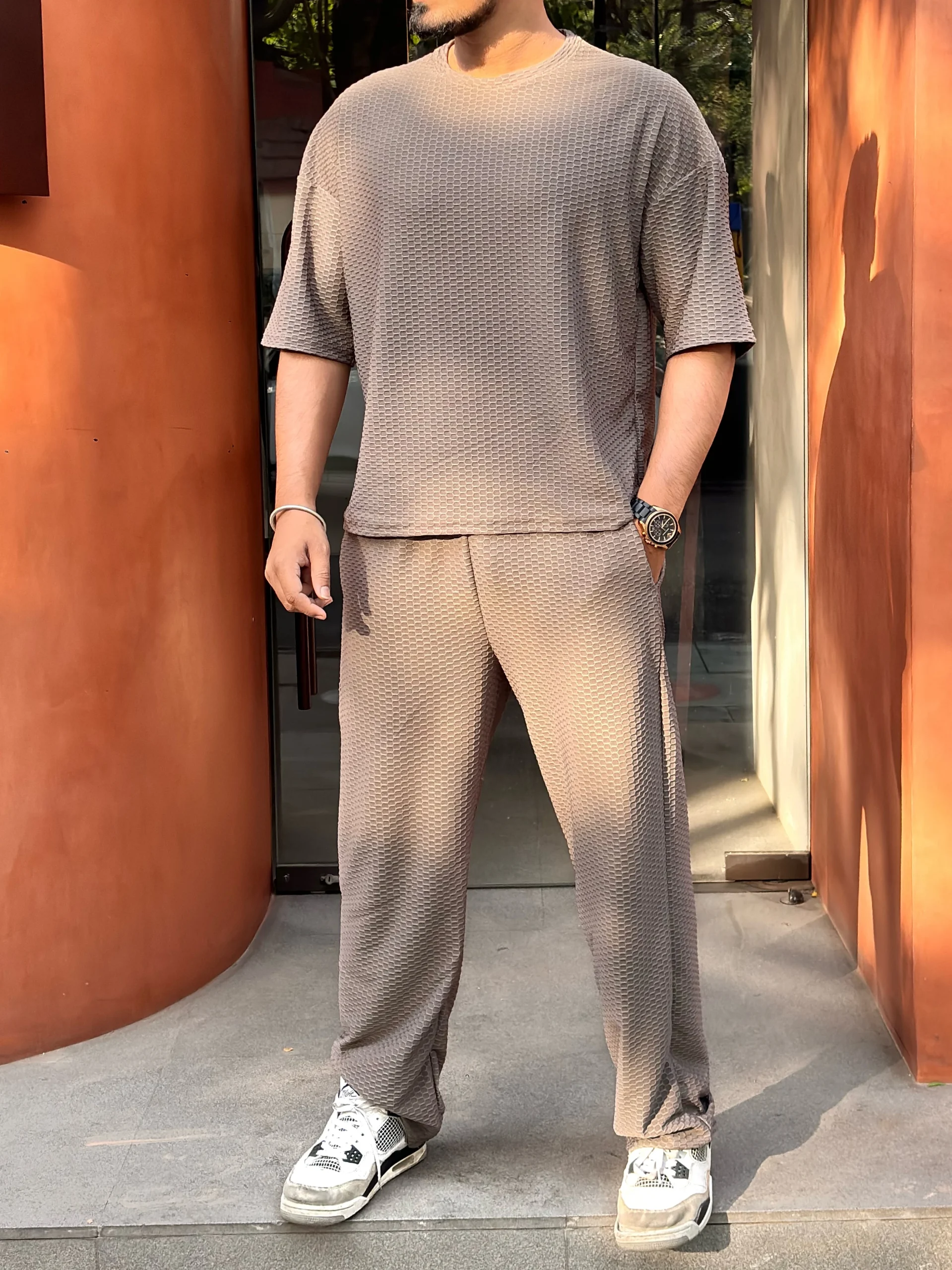 UA OVERSIZED SOLID TEXTURED CO-ORD SET MEN - LIGHT GREY