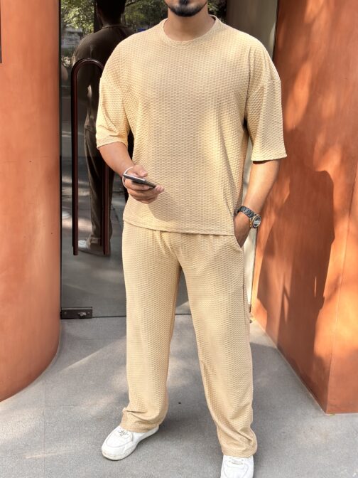 UA OVERSIZED SOLID TEXTURED CO-ORD SET MEN - BEIGE