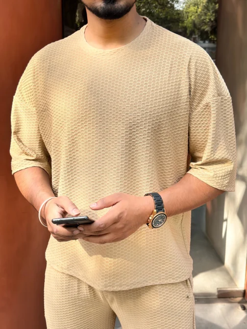 UA OVERSIZED SOLID TEXTURED CO-ORD SET MEN - BEIGE - Image 3
