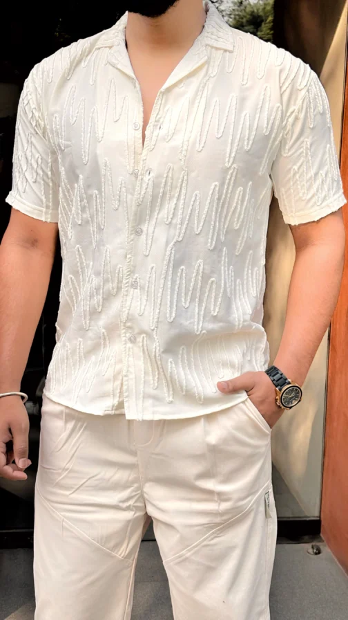 MADRID EMBROIDERED SHIRT & PANTS CO-ORD SET - BEIGE - Image 3