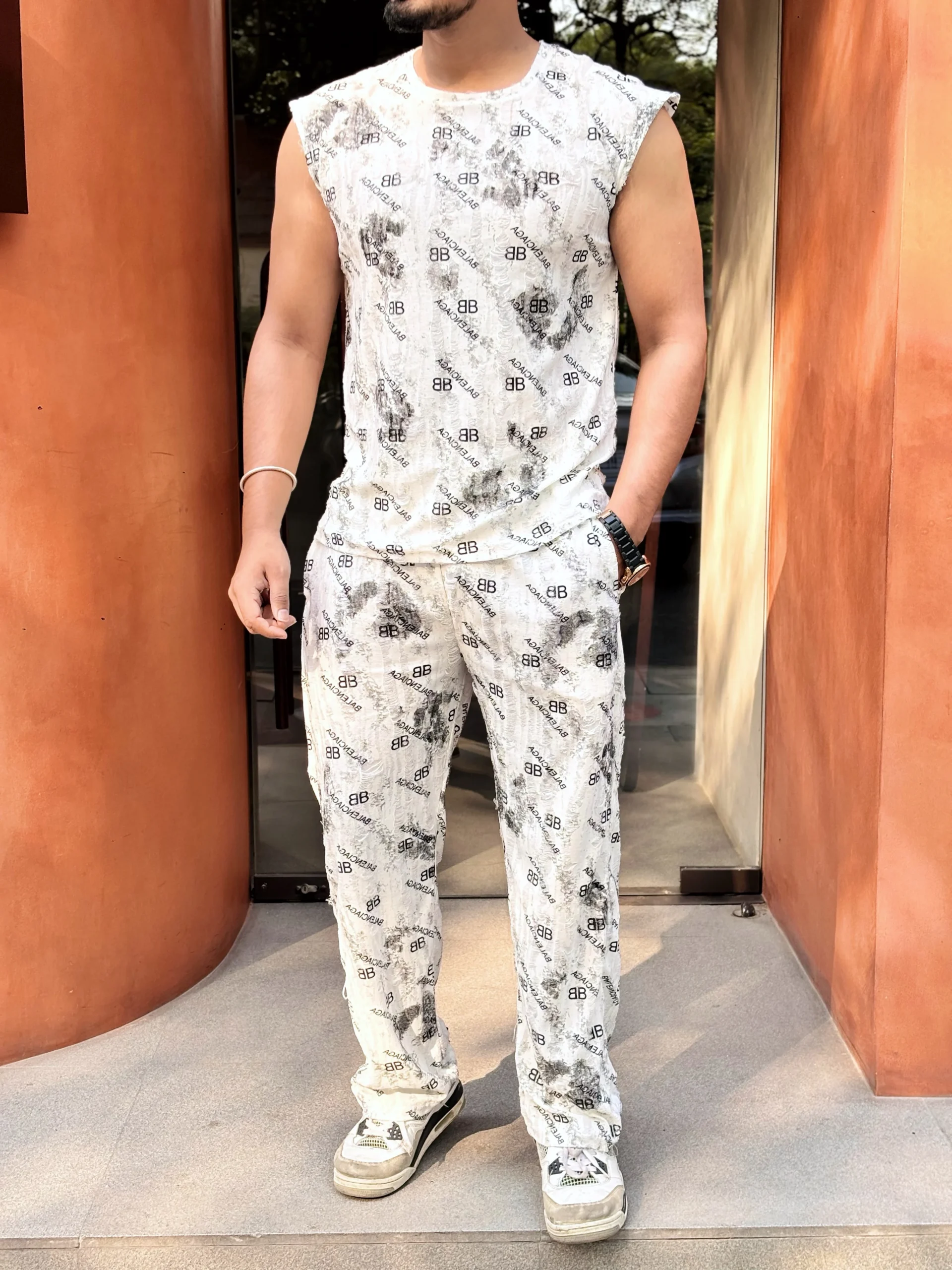 UA SANTORINI TANK & PANTS TEXTURED CO-ORD SET MEN - WHITE