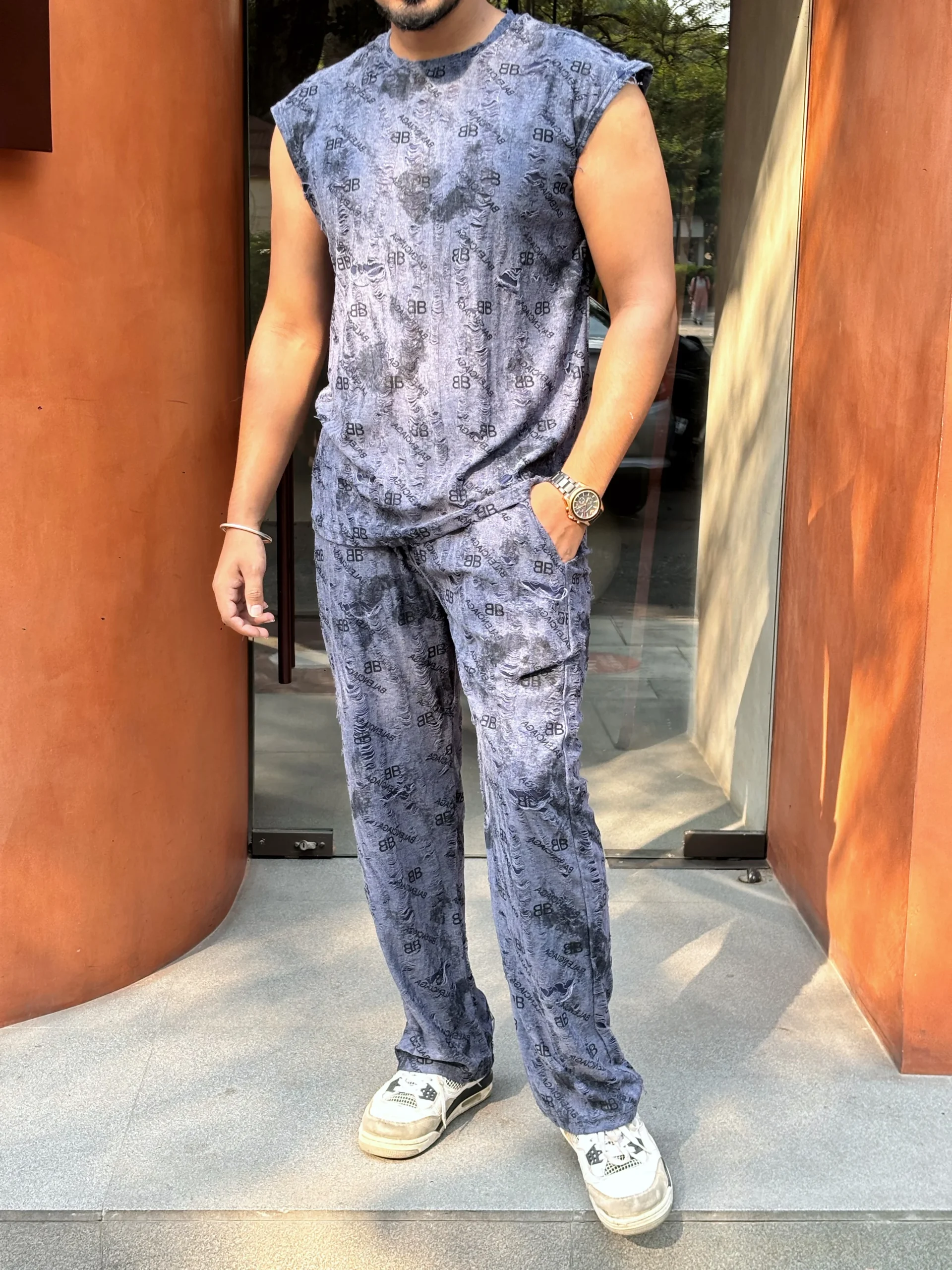 UA SANTORINI TANK & PANTS TEXTURED CO-ORD SET MEN - BLUE