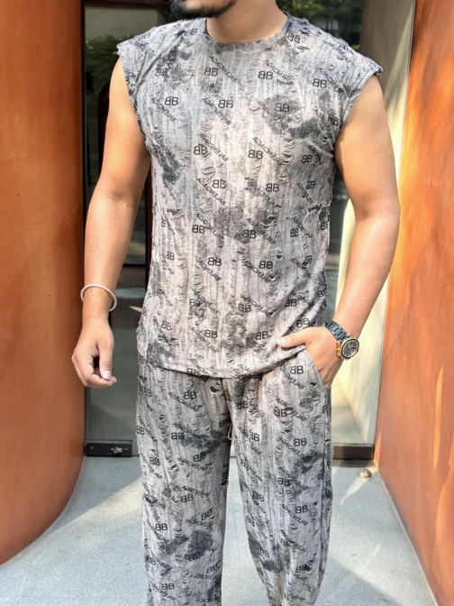 UA SANTORINI TANK & PANTS TEXTURED CO-ORD SET MEN - CHARCOAL - Image 2