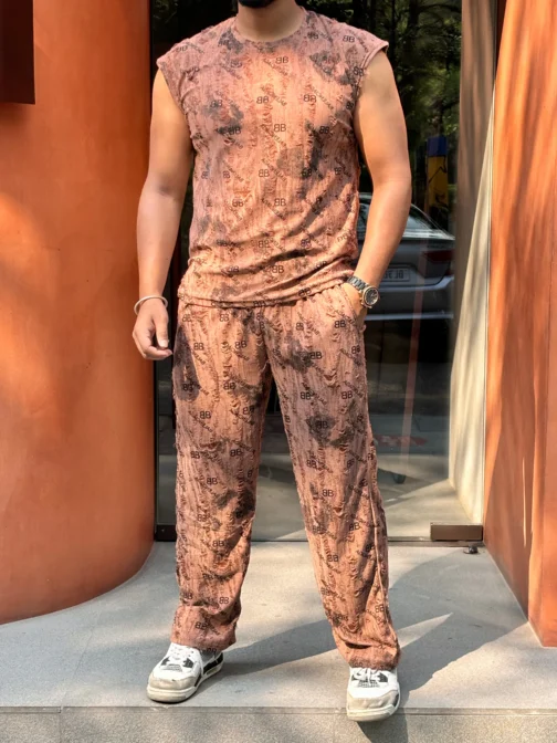 UA SANTORINI TANK & PANTS TEXTURED CO-ORD SET MEN - CORAL