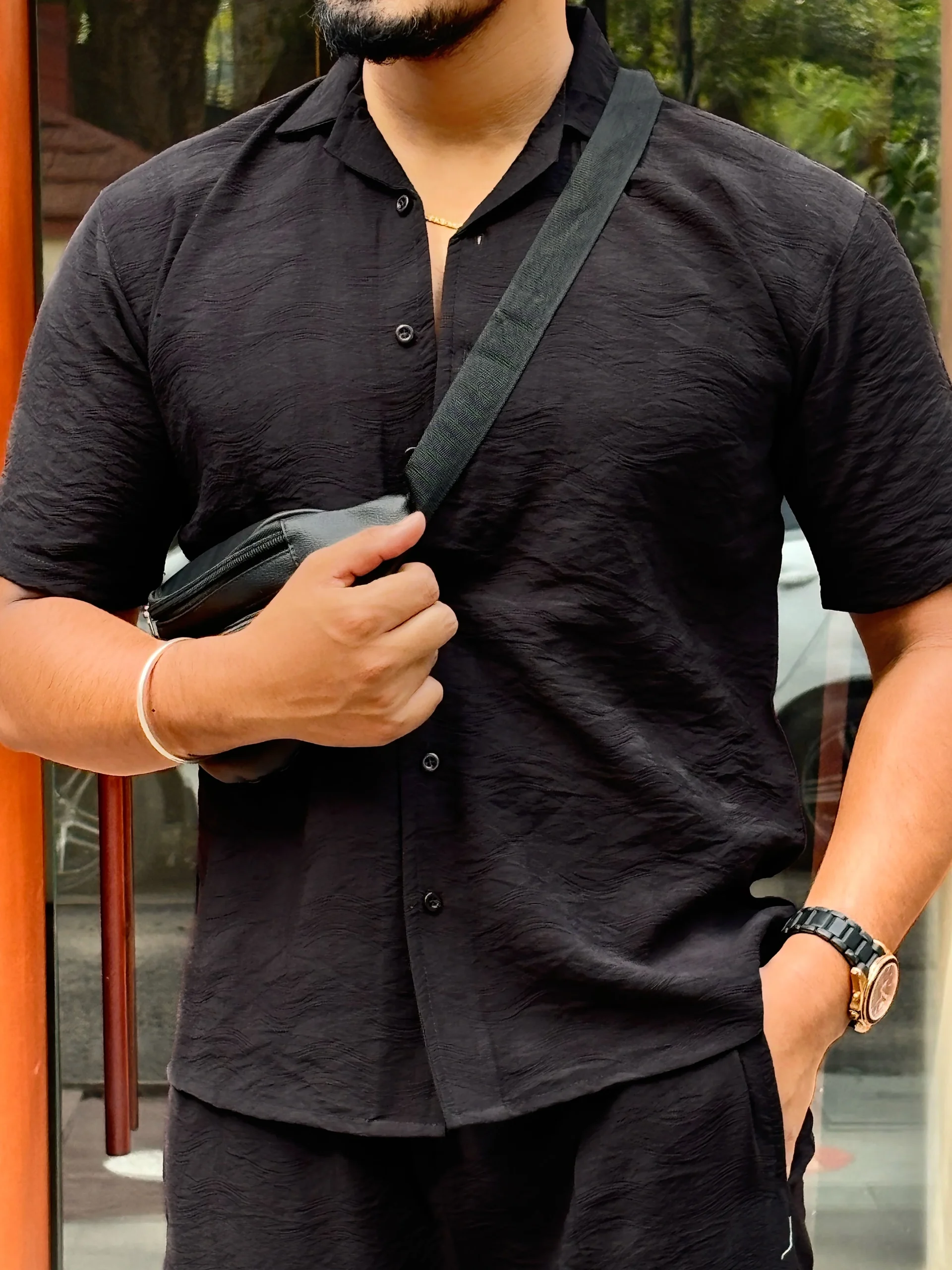 UA TOKYO SHIRT & PANTS LINEN TEXTURED CO-ORD SET MEN - BLACK - Image 2