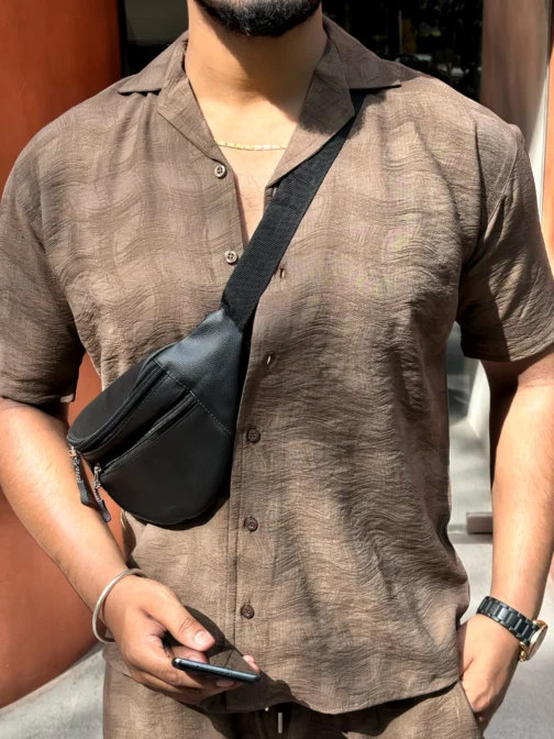 UA TOKYO SHIRT & PANTS  LINEN TEXTURED CO-ORD SET MEN - BROWN - Image 2