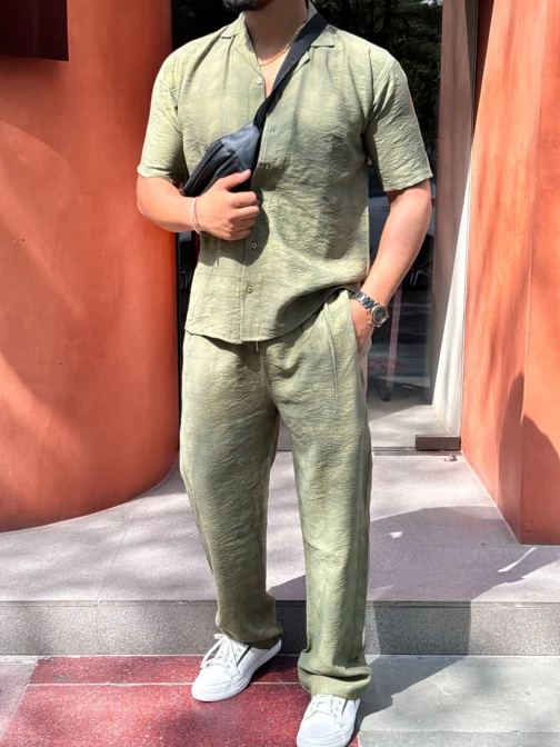 UA TOKYO SHIRT & PANTS LINEN TEXTURED CO-ORD SET MEN - OLIVE