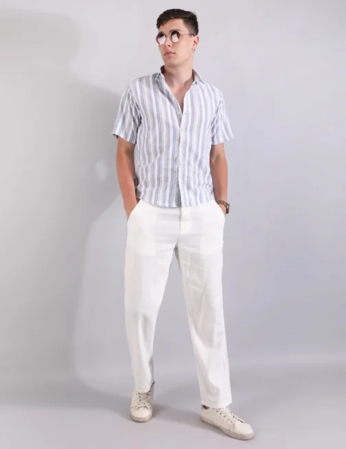 LINEN SHIRT TEXTURED STRIPE SKY BLUE - Image 2