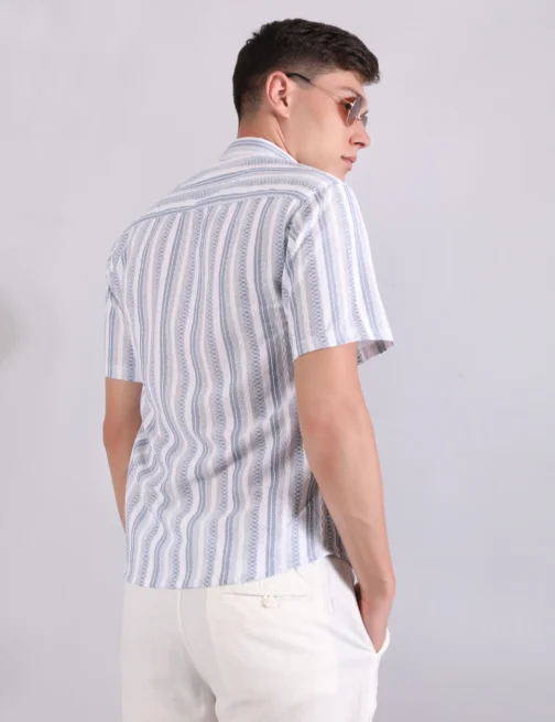 PRAGUE LINEN STRIPE SHIRT & PANTS CO-ORD - SKY BLUE - Image 4