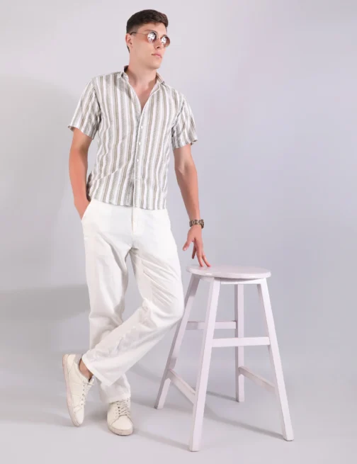 PRAGUE LINEN STRIPE SHIRT & PANTS CO-ORD - OLIVE