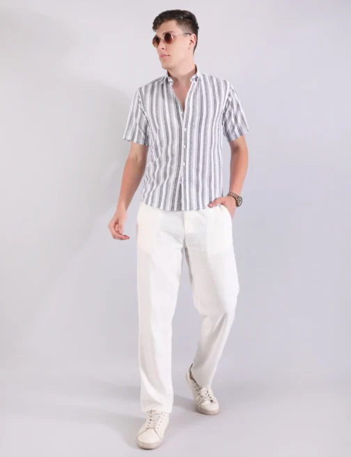 PRAGUE LINEN STRIPE SHIRT & PANTS CO-ORD - GREY - Image 2