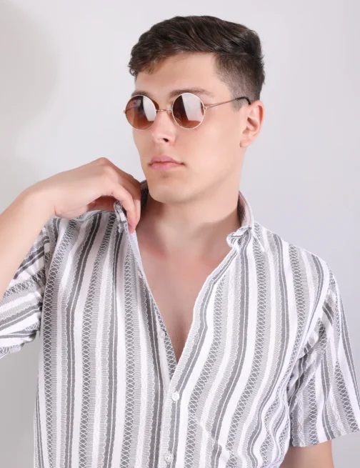 PRAGUE LINEN STRIPE SHIRT & PANTS CO-ORD - GREY - Image 5