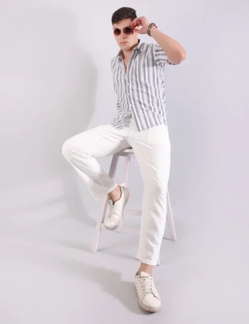 PRAGUE LINEN STRIPE SHIRT & PANTS CO-ORD - GREY