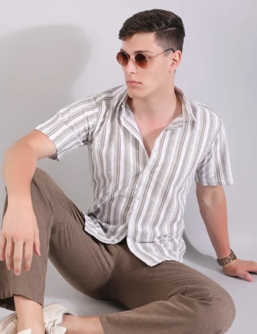 LINEN SHIRT TEXTURED STRIPE STEEL