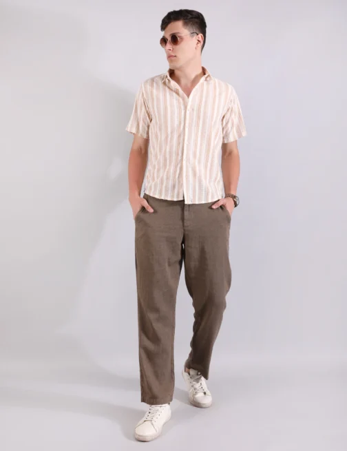 LINEN SHIRT TEXTURED STRIPE CORAL - Image 3