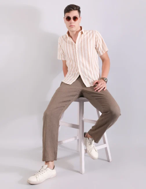 LINEN SHIRT TEXTURED STRIPE CORAL - Image 5