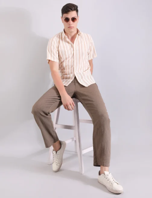 LINEN SHIRT TEXTURED STRIPE CORAL - Image 6