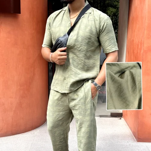 UA TOKYO SHIRT & PANTS LINEN TEXTURED CO-ORD SET MEN - OLIVE - Image 5